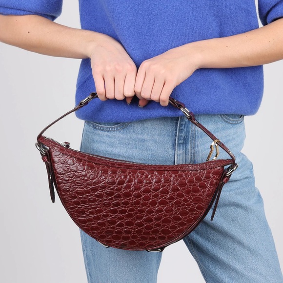 By Far Gib Shoulder Bag Wine Circular Croco Embossed Leather EUC - Picture 2 of 15